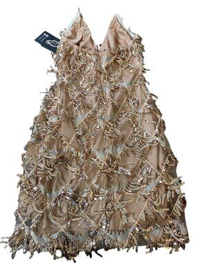NWT Sequin Embellished Nude Dress Short Intricate Beading By Dressmezee